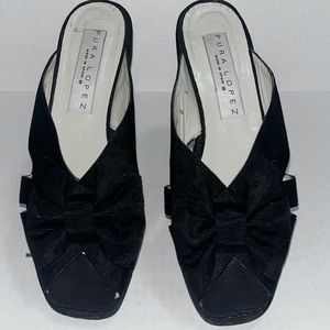 Pura Lopez Black satin bow Wrap Slides Size 8 Never worn